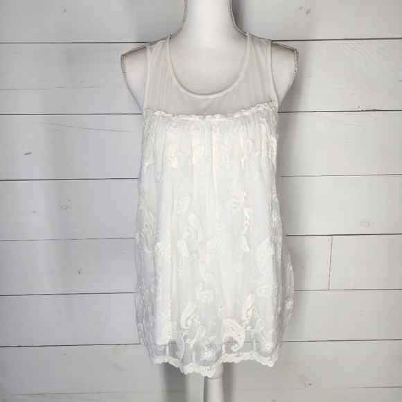 Ember Tops - Ember White Lace Sleeveless Boho Top- Flowy Blouse Women's SMALL